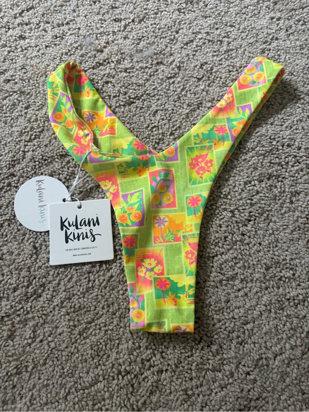 Kulani Kinis Neon Patchwork Floral Thong Bikini Bottom